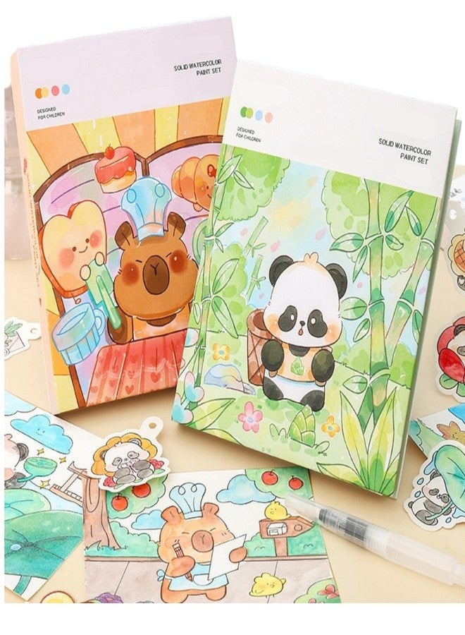 SAMVARDHAN Panda & Capybara Theme Watercolor Colouring Book for Kids -12 Colours Solid with Brush & DIY Coloring Sheets - Art & Craft Activity Book for Boys & Girls, Pack of 1,(Random Theme) - Image 1